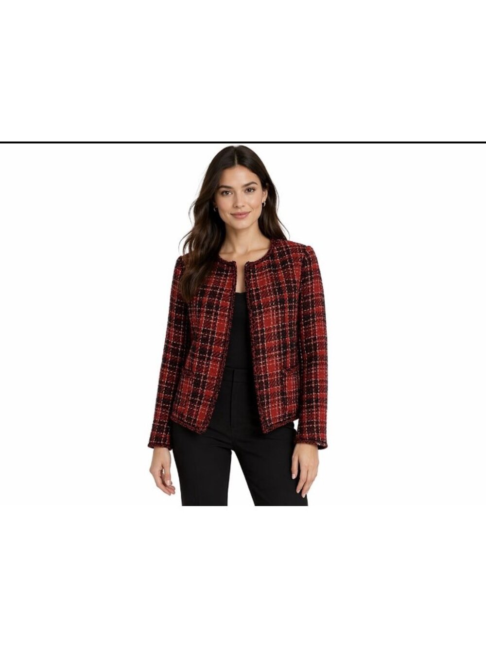 $119 Adrianna Papell Red Black Gold Shimmer Boucle Tweed Jacket Size S Small